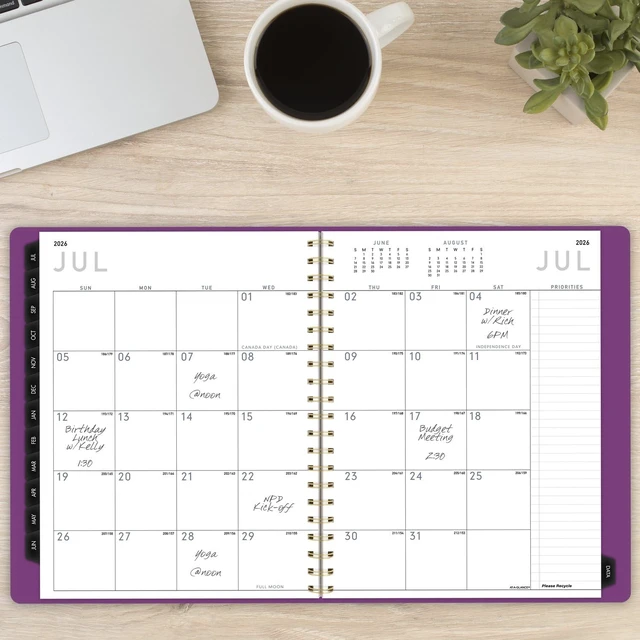 Alt view image 3 of 7 - Planner 2025-2026 Academic, Weekly & Monthly, Half-Hourly Appointment Book, 8-1/4" x 11", Large, Monthly Tabs, Flexible Cover, Contemporary, Purple (70957X18)