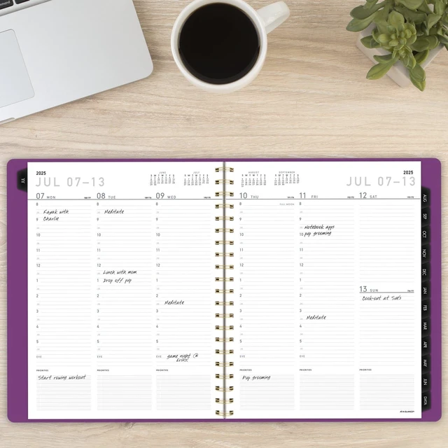 Alt view image 2 of 7 - Planner 2025-2026 Academic, Weekly & Monthly, Half-Hourly Appointment Book, 8-1/4" x 11", Large, Monthly Tabs, Flexible Cover, Contemporary, Purple (70957X18)