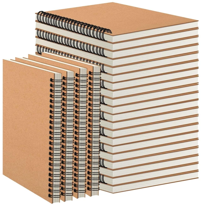 Main image of 24 Pack A5 Spiral Notebooks Journal with Kraft Cover, 5x8 Inches, Ruled Lined Paper, for Work, Sketches, Study, Notes Taking, Gifts, Brown (24 PCS(Lined))