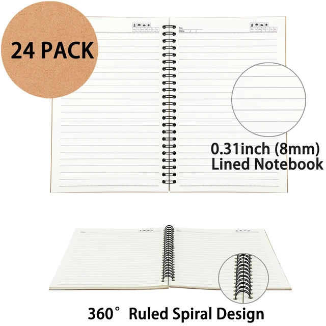 Alt view image 3 of 7 - 24 Pack A5 Spiral Notebooks Journal with Kraft Cover, 5x8 Inches, Ruled Lined Paper, for Work, Sketches, Study, Notes Taking, Gifts, Brown (24 PCS(Lined))
