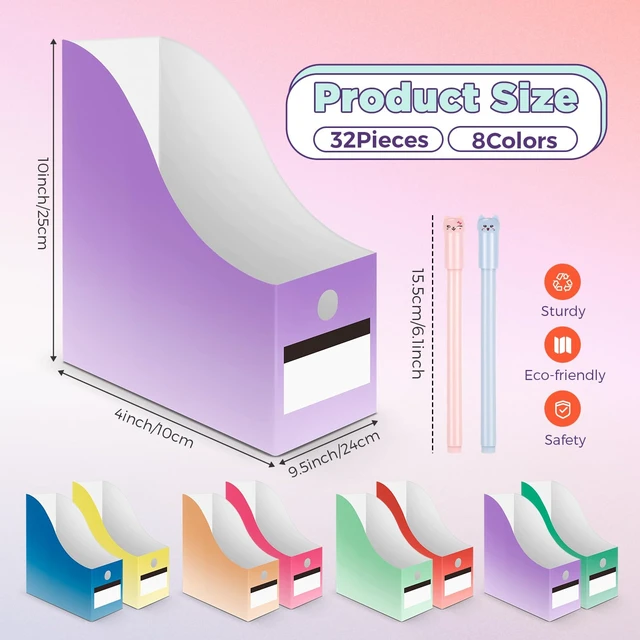 Alt view image 2 of 7 - 32 Pcs Cardboard Magazine File Holders Organizer, Gradient, Classic Foldable Magazine Boxes with Label Stickers, 8 Colors for Document Filing, Desk Storage Organizer for Office School
