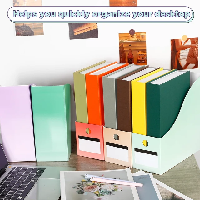 Alt view image 7 of 7 - 32 Pcs Cardboard Magazine File Holders Organizer, Gradient, Classic Foldable Magazine Boxes with Label Stickers, 8 Colors for Document Filing, Desk Storage Organizer for Office School
