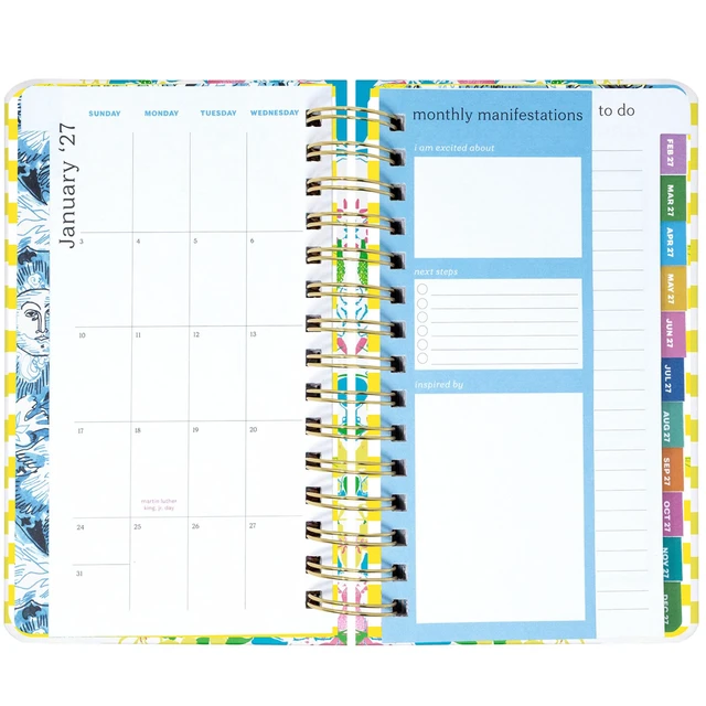 Alt view image 3 of 7 - 17-Month Medium 2026-2027 Planner, Lovely 5" x 8.25" Hardcover Agenda with Gold Spiral & Elastic Loop, Weekly & Monthly Layouts, Stickers, Travel & Reflection Pages