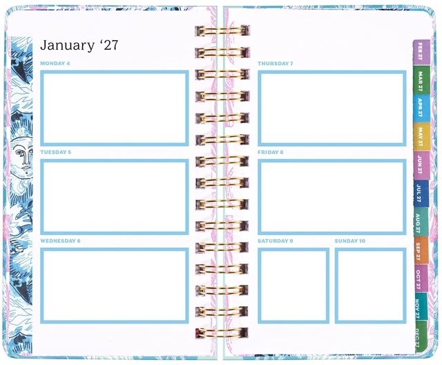 Alt view image 2 of 7 - 17-Month Medium 2026-2027 Planner, Shelden 5" x 8.25" Hardcover Agenda with Gold Spiral & Elastic Loop, Weekly & Monthly Layouts, Stickers, Travel & Reflection Pages