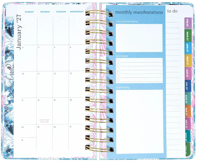 Alt view image 3 of 7 - 17-Month Medium 2026-2027 Planner, Shelden 5" x 8.25" Hardcover Agenda with Gold Spiral & Elastic Loop, Weekly & Monthly Layouts, Stickers, Travel & Reflection Pages