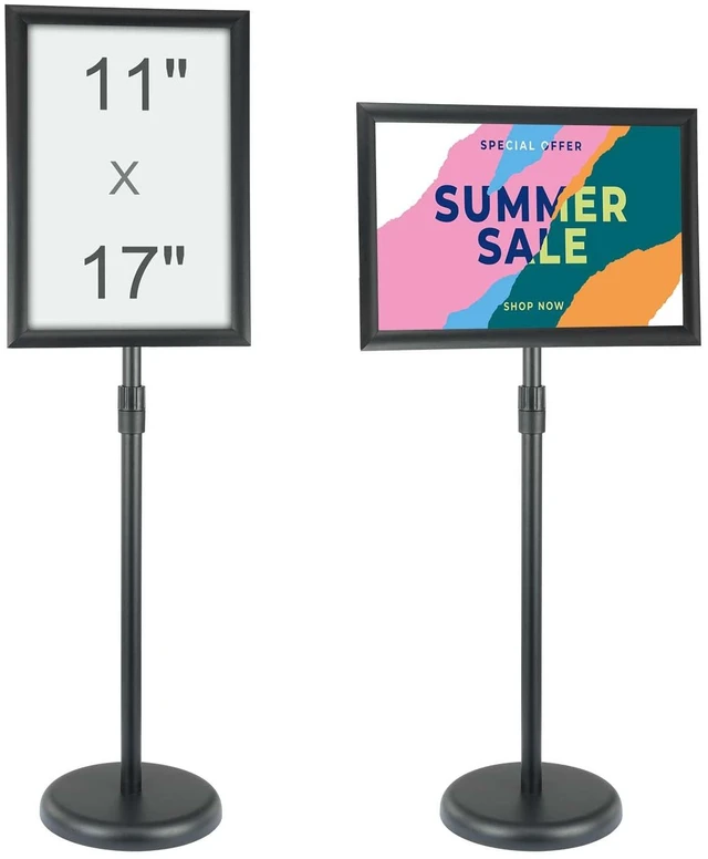 Main image of Pedestal Sign Holder, 11 x 17 Inch Vertical and Horizontal Adjustable Poster Stand, Heavy-Duty Floor Standing Sign Holder with Round Base for Display, Advertisement, and Outdoor, Black