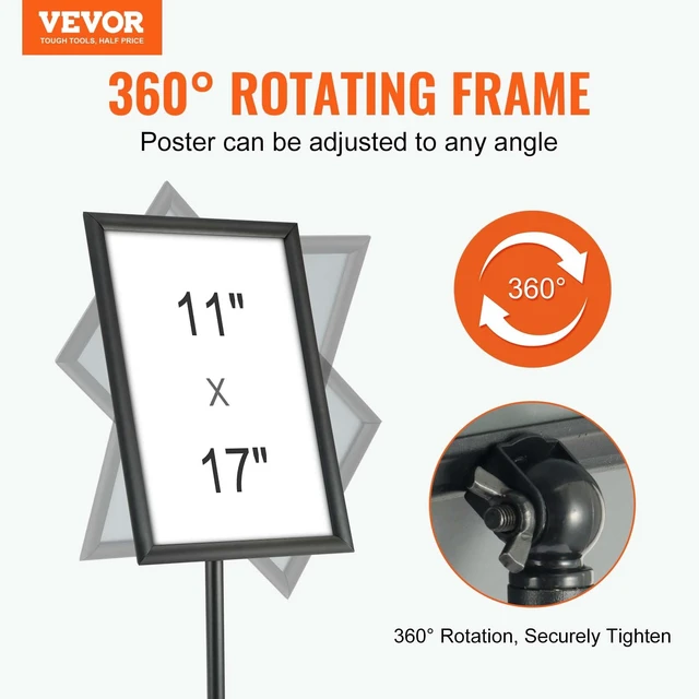 Alt view image 2 of 7 - Pedestal Sign Holder, 11 x 17 Inch Vertical and Horizontal Adjustable Poster Stand, Heavy-Duty Floor Standing Sign Holder with Round Base for Display, Advertisement, and Outdoor, Black