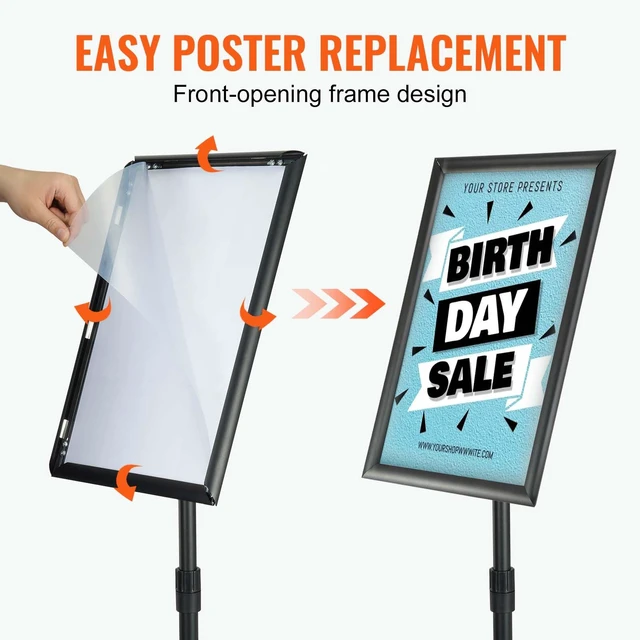 Alt view image 6 of 7 - Pedestal Sign Holder, 11 x 17 Inch Vertical and Horizontal Adjustable Poster Stand, Heavy-Duty Floor Standing Sign Holder with Round Base for Display, Advertisement, and Outdoor, Black