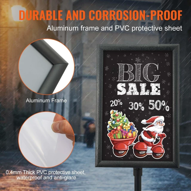 Alt view image 5 of 7 - Pedestal Sign Holder, 11 x 17 Inch Vertical and Horizontal Adjustable Poster Stand, Heavy-Duty Floor Standing Sign Holder with Round Base for Display, Advertisement, and Outdoor, Black