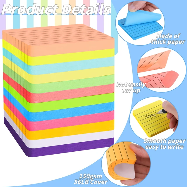 Alt view image 3 of 7 - 60 Pads Round Corner Sticky Notes 3x3 Inch Lined 12 Colors Memo Pads 75 Sheets Per Pad, Strong Adhesive Notes, Self Stick, Bright Colors, Office, Home, Notebook, Planning, Reminders