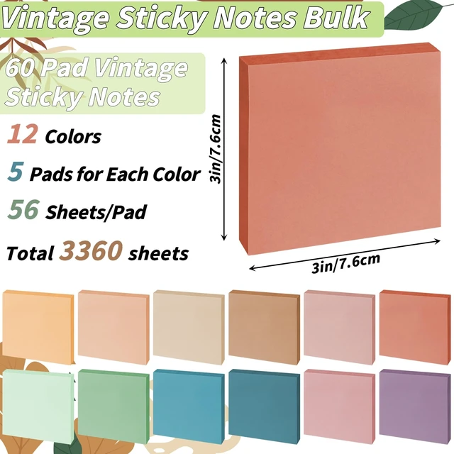Alt view image 2 of 7 - 60 Pack Sticky Notes Bulk 3x3 Inch 12 Vintage Colors Memo Pads 56 Sheets Each, Self Adhesive Notes, Smooth Paper, Office Supplies, Back to School, Teacher, Student, Planning