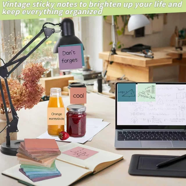 Alt view image 4 of 7 - 60 Pack Sticky Notes Bulk 3x3 Inch 12 Vintage Colors Memo Pads 56 Sheets Each, Self Adhesive Notes, Smooth Paper, Office Supplies, Back to School, Teacher, Student, Planning