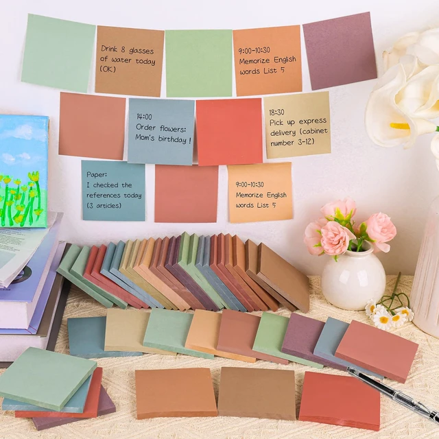 Alt view image 5 of 7 - 60 Pack Sticky Notes Bulk 3x3 Inch 12 Vintage Colors Memo Pads 56 Sheets Each, Self Adhesive Notes, Smooth Paper, Office Supplies, Back to School, Teacher, Student, Planning