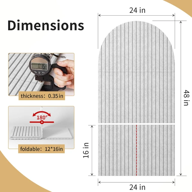 Alt view image 2 of 7 - Large Arched Felt Bulletin Board, 48"x24", Gray Cork Board Alternative, 3 Foldable Adhesive Tiles, 50 Push Pins, Office Wall Decor, Pin Boards for Pictures & Photos Display