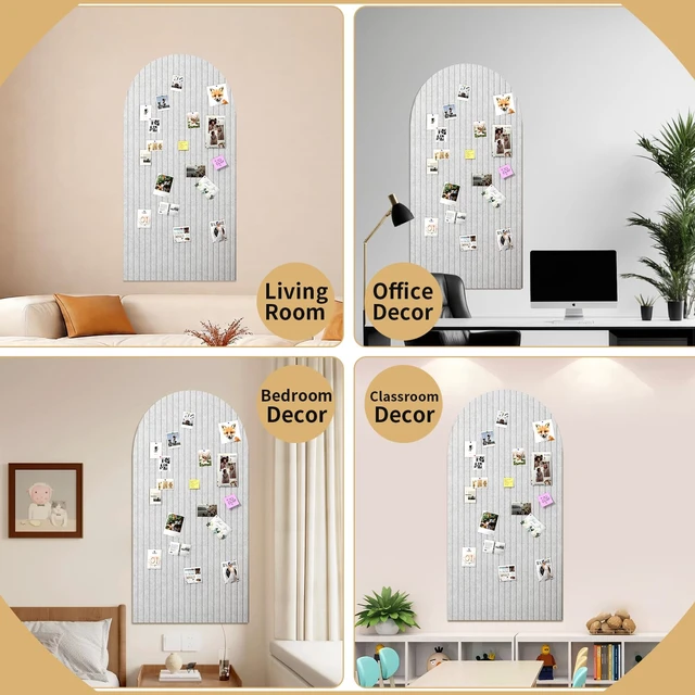 Alt view image 7 of 7 - Large Arched Felt Bulletin Board, 48"x24", Gray Cork Board Alternative, 3 Foldable Adhesive Tiles, 50 Push Pins, Office Wall Decor, Pin Boards for Pictures & Photos Display