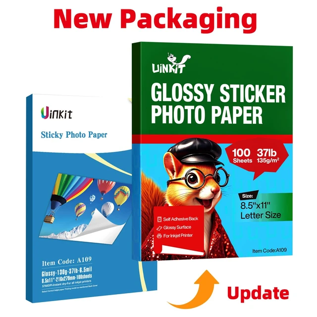 Alt view image 3 of 7 - Printable Glossy Sticker Paper, 8.5x11, 100 Sheets, Inkjet & Laser 135gsm, 37lb, 8.5mil glossy adhesive sheets for labels, crafts, Cricut, Silhouette, and scrapbooking; not for pigment ink