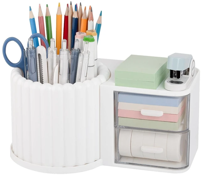 Main image of Rotating Pen Holder for Desk Removable Pencil Cup, Large White 7 Slots Pen Cup Cute Office Supplies and Accessories Plastic Desktop Storage Box Art Caddy for School, Work, Home