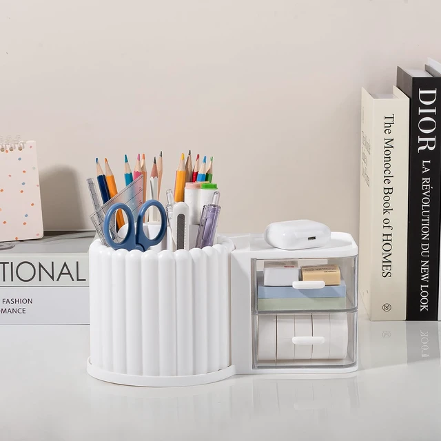Alt view image 4 of 6 - Rotating Pen Holder for Desk Removable Pencil Cup, Large White 7 Slots Pen Cup Cute Office Supplies and Accessories Plastic Desktop Storage Box Art Caddy for School, Work, Home