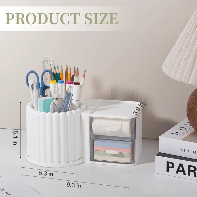 Alt view image 6 of 6 - Rotating Pen Holder for Desk Removable Pencil Cup, Large White 7 Slots Pen Cup Cute Office Supplies and Accessories Plastic Desktop Storage Box Art Caddy for School, Work, Home