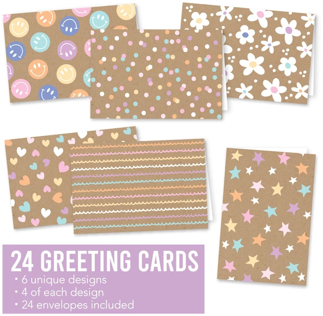 Alt view image 3 of 7 - 24 Blank Cards and Envelopes Blank Note Cards Stationery Designed in USA Kraft Doodle 6 x 4 Greeting Card with Envelopes, Notecards and Envelope Set, Cute Card for All Occasion, Stationary Pack