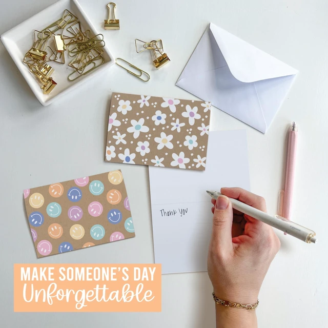 Alt view image 6 of 7 - 24 Blank Cards and Envelopes Blank Note Cards Stationery Designed in USA Kraft Doodle 6 x 4 Greeting Card with Envelopes, Notecards and Envelope Set, Cute Card for All Occasion, Stationary Pack