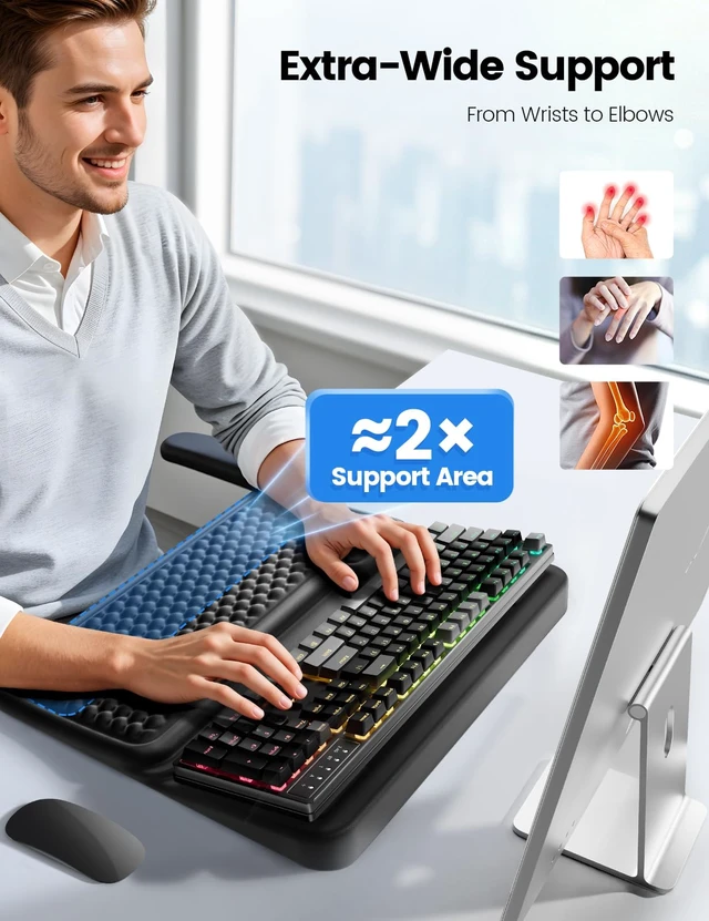 Alt view image 2 of 7 - Extra Large Keyboard Stand with Wrist Rest, Ergonomic Wrist Support Keyboard Riser Pad with Full Arm and Elbow Support, Soft Memory Foam Desk Edge Cushion for Office, Home and Gaming