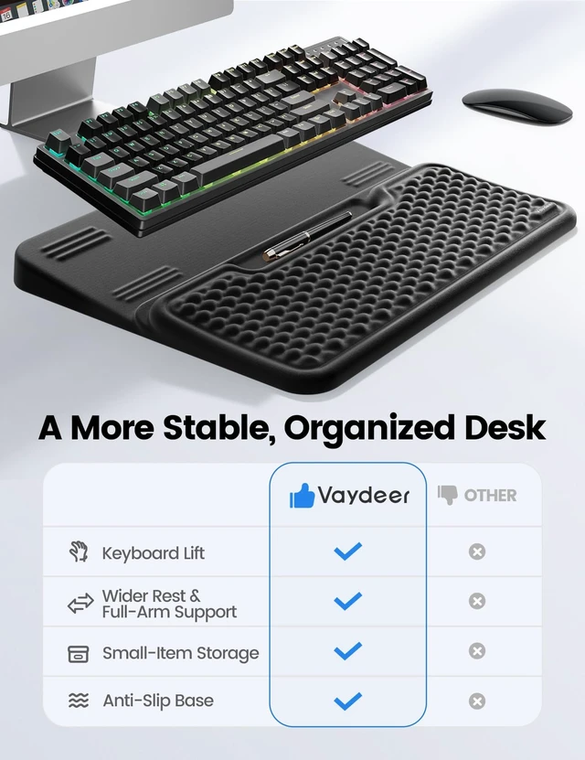 Alt view image 5 of 7 - Extra Large Keyboard Stand with Wrist Rest, Ergonomic Wrist Support Keyboard Riser Pad with Full Arm and Elbow Support, Soft Memory Foam Desk Edge Cushion for Office, Home and Gaming