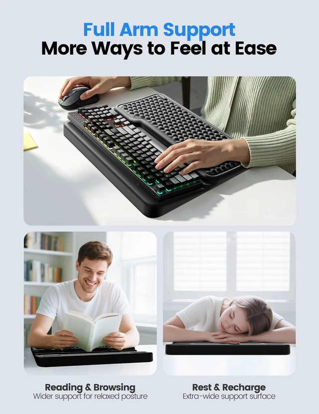 Alt view image 6 of 7 - Extra Large Keyboard Stand with Wrist Rest, Ergonomic Wrist Support Keyboard Riser Pad with Full Arm and Elbow Support, Soft Memory Foam Desk Edge Cushion for Office, Home and Gaming