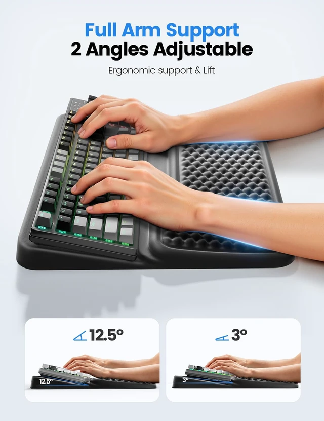 Alt view image 7 of 7 - Extra Large Keyboard Stand with Wrist Rest, Ergonomic Wrist Support Keyboard Riser Pad with Full Arm and Elbow Support, Soft Memory Foam Desk Edge Cushion for Office, Home and Gaming