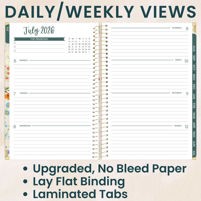 Alt view image 2 of 7 - Hard Cover Planner 2026-2027 for Women - Academic Year (July 2026 - July 2027) 13 Months - A5 Monthly & Weekly Agenda Book - 5.5 x 8.25 - Garden Party, Beige