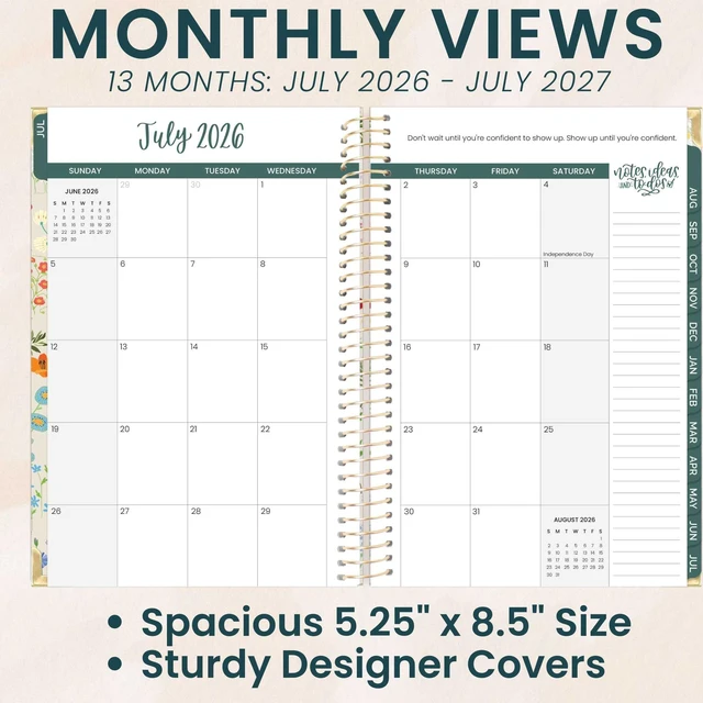 Alt view image 3 of 7 - Hard Cover Planner 2026-2027 for Women - Academic Year (July 2026 - July 2027) 13 Months - A5 Monthly & Weekly Agenda Book - 5.5 x 8.25 - Garden Party, Beige
