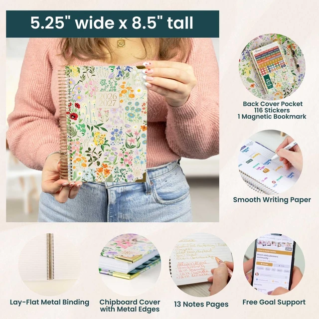 Alt view image 5 of 7 - Hard Cover Planner 2026-2027 for Women - Academic Year (July 2026 - July 2027) 13 Months - A5 Monthly & Weekly Agenda Book - 5.5 x 8.25 - Garden Party, Beige