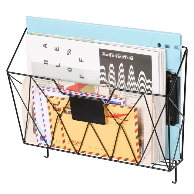 Alt view image 3 of 7 - Wall File Organizer, Hanging File Holder & Basket Set of 3, Black Hanging File Rack with Hooks, Mail Organizer, Metal Wall Storage for Office Living Room School Classroom Home