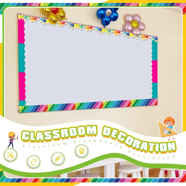 Alt view image 4 of 6 - 394ft 12 Rolls Colorful Rainbow Bulletin Board Borders Decoration School Bulletin Board Decoration, Confetti Stripes Scalloped Borders Trim, Bright Classroom Decor for Chalkboard