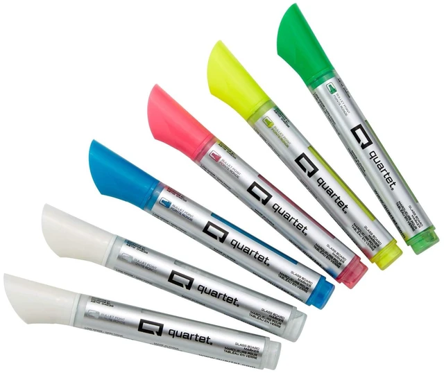 Main image of Dry Erase Markers, Glass Whiteboard Markers, Bullet Tip, Assorted Neon Colors, 6 Pack (79559Q)