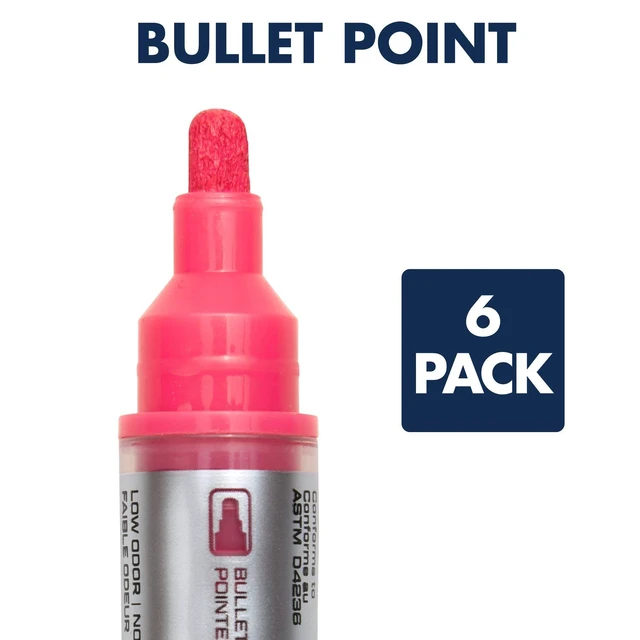 Alt view image 4 of 7 - Dry Erase Markers, Glass Whiteboard Markers, Bullet Tip, Assorted Neon Colors, 6 Pack (79559Q)