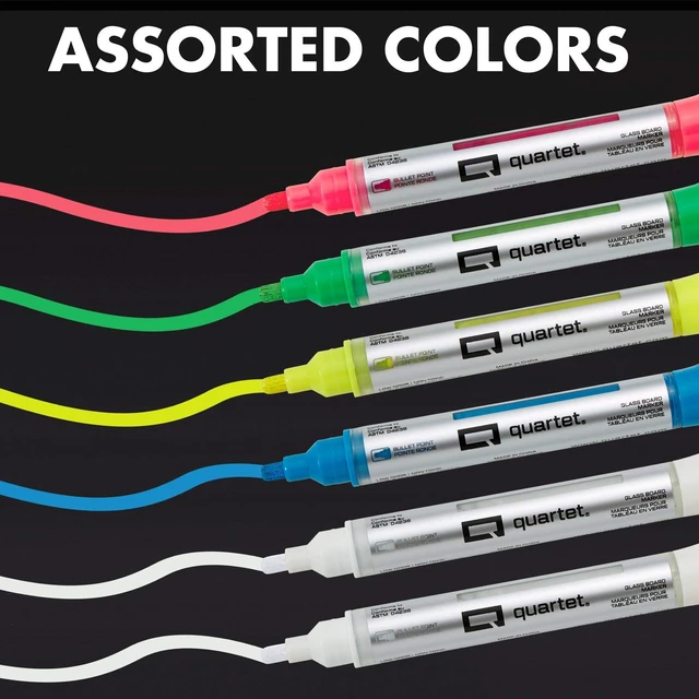 Alt view image 7 of 7 - Dry Erase Markers, Glass Whiteboard Markers, Bullet Tip, Assorted Neon Colors, 6 Pack (79559Q)