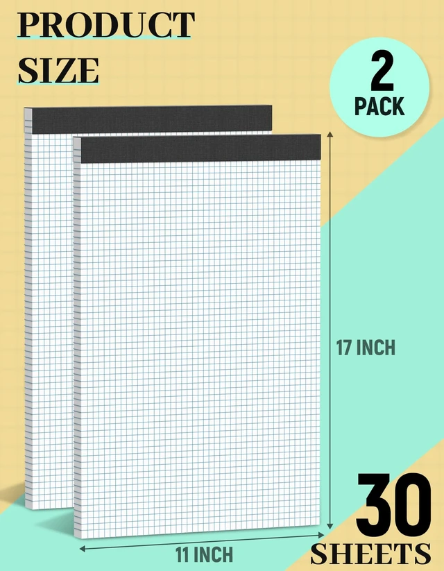 Alt view image 2 of 7 - 2 Pack Graph Paper Pad 11x17, 4x4 Quad Ruled Blueprint Quadrille Paper Blueprint Drawings, Drafting, Engineering Drawing, and Planning, Perforated Large Grid Paper Drafting Paper, 30 Sheets/Pad