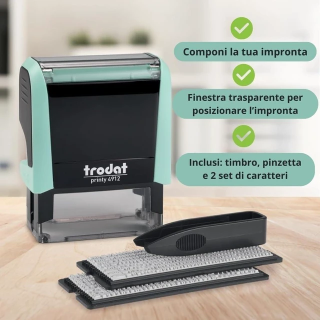Alt view image 2 of 7 - Printy 4912 Self Inking DIY Stamp Kit Black Ink, 3/4 x 1-7/8 Do It Yourself Stamp in Pastel Green; Up to 4 lines for custom message; Tweezers and 2 character sets included; Black Ink