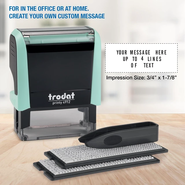 Alt view image 3 of 7 - Printy 4912 Self Inking DIY Stamp Kit Black Ink, 3/4 x 1-7/8 Do It Yourself Stamp in Pastel Green; Up to 4 lines for custom message; Tweezers and 2 character sets included; Black Ink