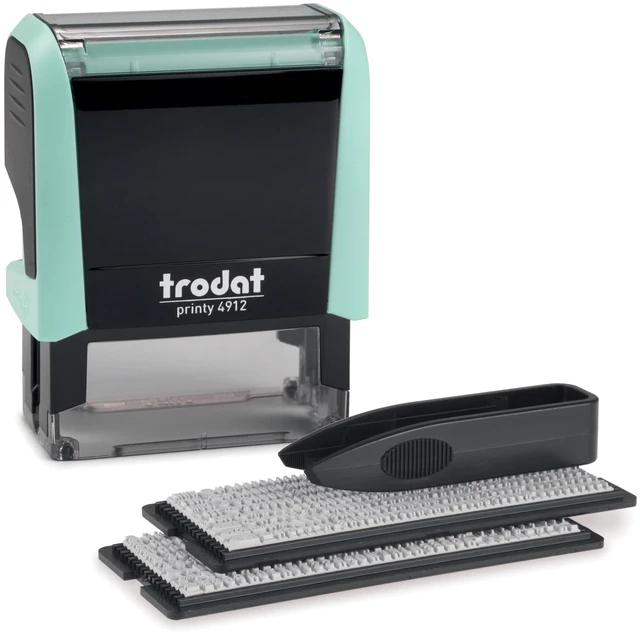 Main image of Printy 4912 Self Inking DIY Stamp Kit Black Ink, 3/4 x 1-7/8 Do It Yourself Stamp in Pastel Green; Up to 4 lines for custom message; Tweezers and 2 character sets included; Black Ink