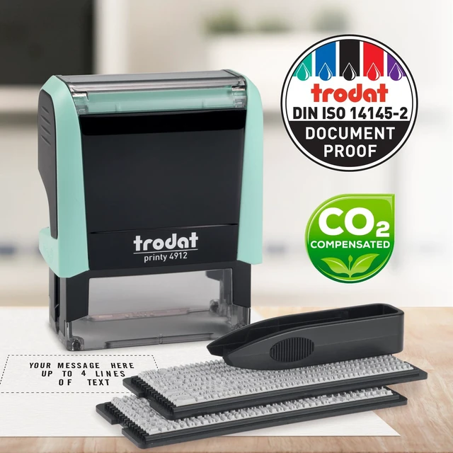 Alt view image 6 of 7 - Printy 4912 Self Inking DIY Stamp Kit Black Ink, 3/4 x 1-7/8 Do It Yourself Stamp in Pastel Green; Up to 4 lines for custom message; Tweezers and 2 character sets included; Black Ink