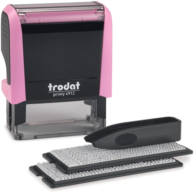 Main image of Printy 4912 Self Inking DIY Stamp Kit Black Ink, 3/4 x 1-7/8 Do It Yourself Stamp in Pastel Pink; Up to 4 lines for custom message; Tweezers and 2 character sets included; Black Ink