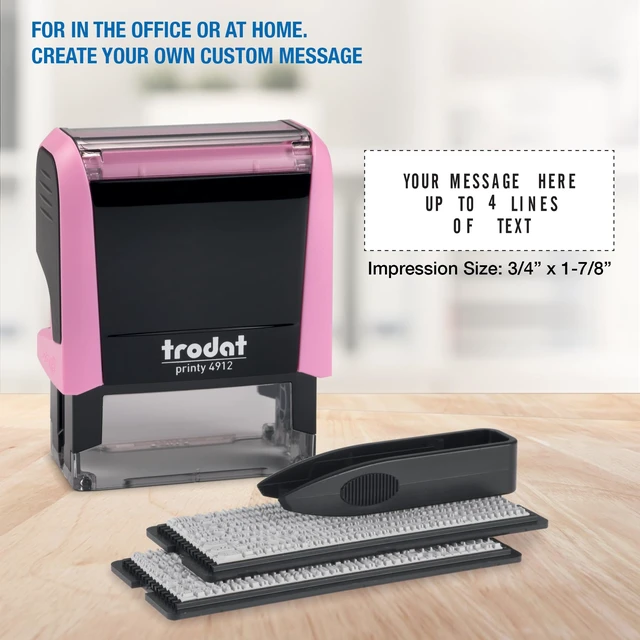 Alt view image 3 of 7 - Printy 4912 Self Inking DIY Stamp Kit Black Ink, 3/4 x 1-7/8 Do It Yourself Stamp in Pastel Pink; Up to 4 lines for custom message; Tweezers and 2 character sets included; Black Ink