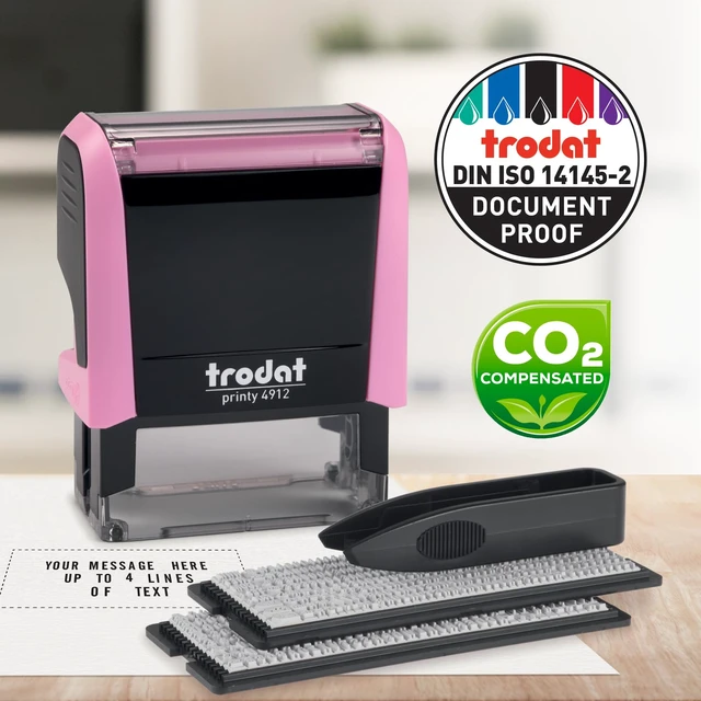 Alt view image 6 of 7 - Printy 4912 Self Inking DIY Stamp Kit Black Ink, 3/4 x 1-7/8 Do It Yourself Stamp in Pastel Pink; Up to 4 lines for custom message; Tweezers and 2 character sets included; Black Ink