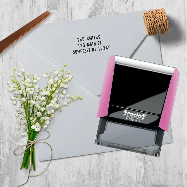 Alt view image 7 of 7 - Printy 4912 Self Inking DIY Stamp Kit Black Ink, 3/4 x 1-7/8 Do It Yourself Stamp in Pastel Pink; Up to 4 lines for custom message; Tweezers and 2 character sets included; Black Ink