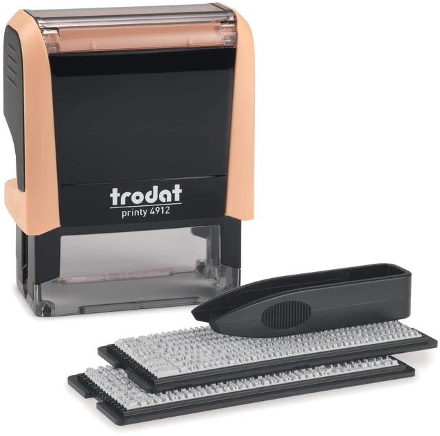 Main image of Printy 4912 Self Inking DIY Stamp Kit Black Ink, 3/4 x 1-7/8 Do It Yourself Stamp in Pastel Orange; Up to 4 lines for custom message; Tweezers and 2 character sets included; Black Ink