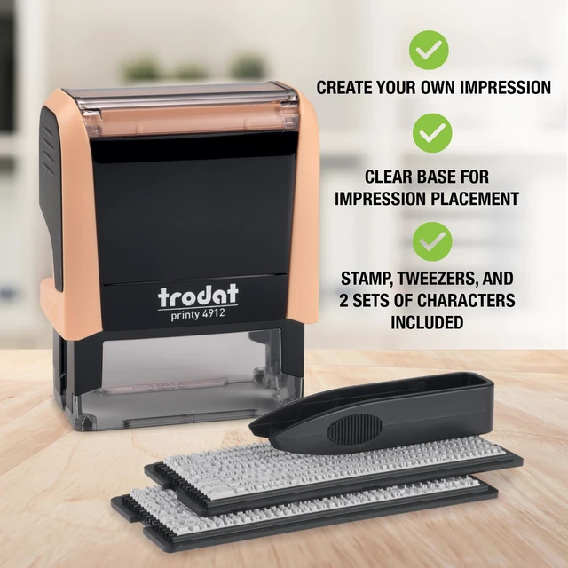 Alt view image 2 of 6 - Printy 4912 Self Inking DIY Stamp Kit Black Ink, 3/4 x 1-7/8 Do It Yourself Stamp in Pastel Orange; Up to 4 lines for custom message; Tweezers and 2 character sets included; Black Ink
