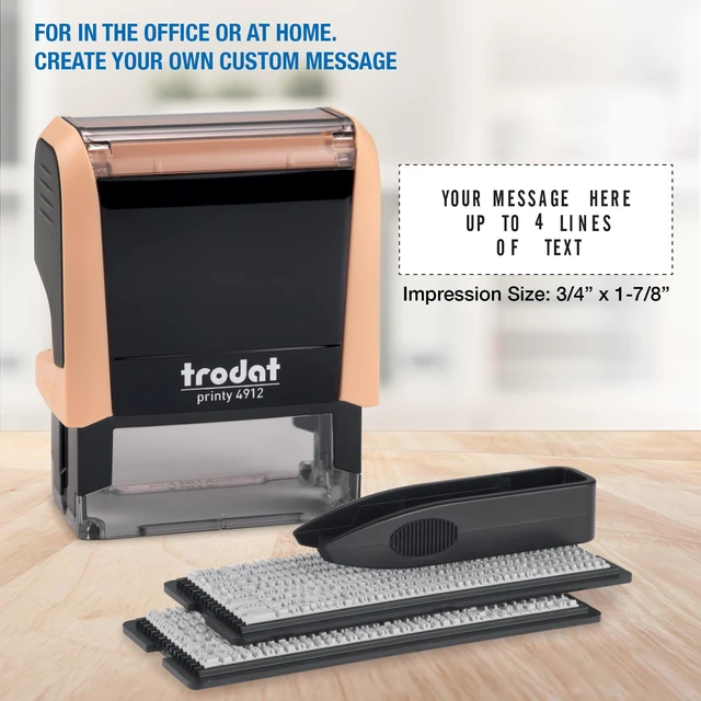 Alt view image 3 of 6 - Printy 4912 Self Inking DIY Stamp Kit Black Ink, 3/4 x 1-7/8 Do It Yourself Stamp in Pastel Orange; Up to 4 lines for custom message; Tweezers and 2 character sets included; Black Ink