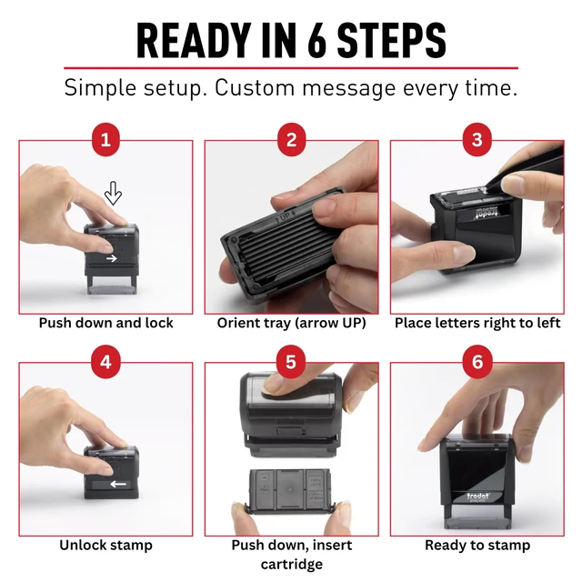 Alt view image 3 of 7 - Printy 4912 Self Inking DIY Stamp Kit , Black, 3/4 x 1-7/8 Do It Yourself Stamp in Black; Up to 4 lines for custom message; Tweezers & 2 letter sets included; Black Ink; 3/4 x 1-7/8